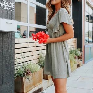 Womens olive v neck dotted empire dress